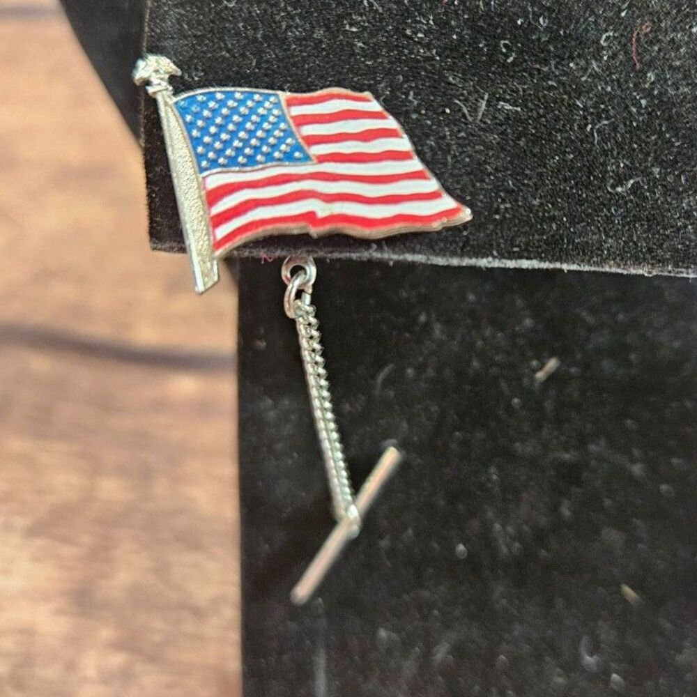 Ameican Flag Tie Pin with Button Chain